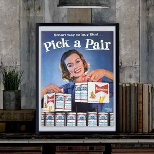 1960 Budweiser Advertisement Original Beer Advertising Pick A Pair 6 Pack